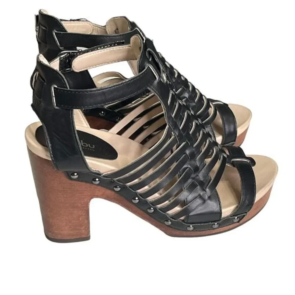 Jambu Valentina Women's‎ Black Leather WovenOpen Toe Platform Sandal Size 7